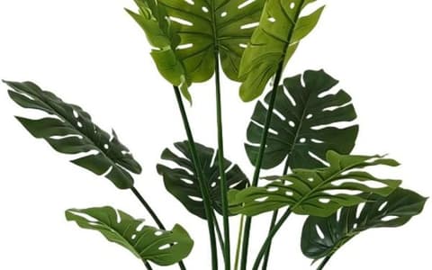 Split-leaf artificial philodendron foliage showing leaf veining and material finish