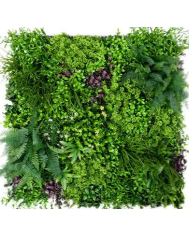 Artificial boxwood and blossom mixed hedge panel used as a wedding backdrop